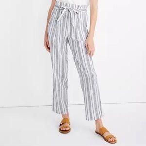 Madewell Linen-Cotton Paperbag Pants in Dark Baltic Stripe, Size 8